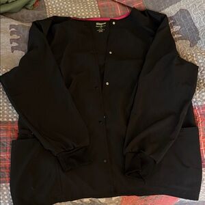 Scrubstar Black Snap-Front Scrub Jacket with Pink Trim